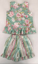 Charming Green Floral Ruffle Top & Stripe Shorts Set for Kids & Infants