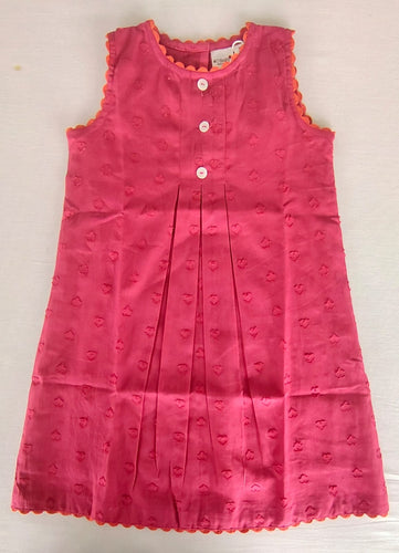 Kids Pink Heart Dobby Dress with Lace Finish