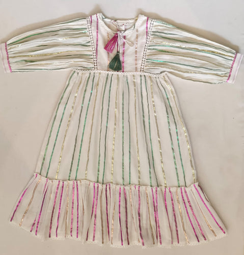 Charming Pink and Green Lurex Stripes Dress Collection for Infants & Women