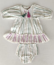 Charming Pink and Green Lurex Stripes Dress Collection for Infants & Women