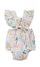 Infant White Printed Bubble with Ruffle Cap Sleeves