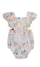 Infant White Printed Bubble with Ruffle Cap Sleeves