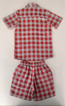 Unisex Red Checks Cotton Shirt & Shorts Set