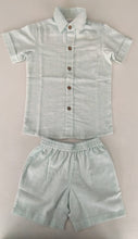 Unisex Kids' Blue Stripe Cotton Shirt & Shorts Set