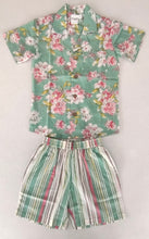 Ensemble chemise et short rayé en coton à imprimé floral vert unisexe pour enfant