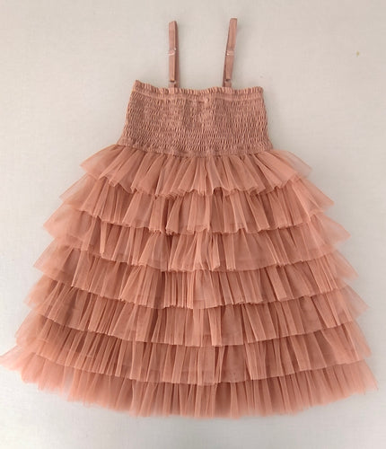 Dusty Pink Tiered Tulle Dress with Nylon Net Frills and Adjustable Straps