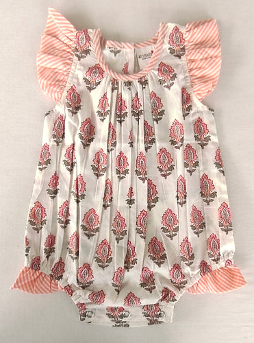 Infant Baby Bubble Dress with Coral Booty Print & Coral Stripe Ruffle