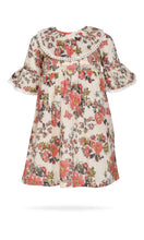 Beige Printed Fit & Flare Dress with Smocked Waist and Ruffle Details