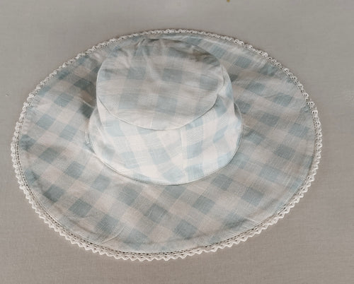 Reversible Blue Check & Blue Stripe Sun Hat for Kids