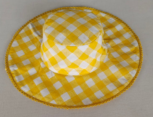 Reversible Yellow Checks & Stripe Sun Hat for Kids
