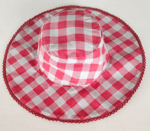 Reversible Red Checks & Stripe Sun Hat for Kids