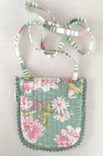 Green Floral & Stripe Kids' Small Tote Bag with Magnetic Closure and Lace Detailing