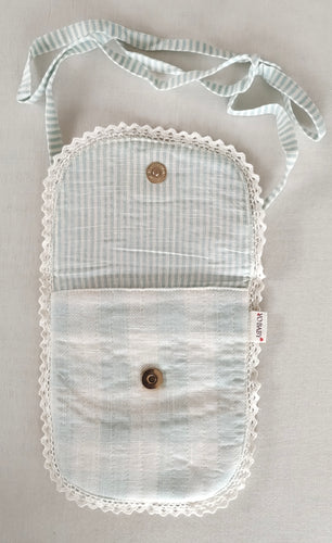 Blue Checks & Stripe Kids' Small Tote Bag with Magnetic Closure and Lace Detailing