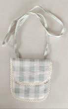 Sage Checks & Stripe Kids' Small Tote Bag with Magnetic Closure and Lace Detailing