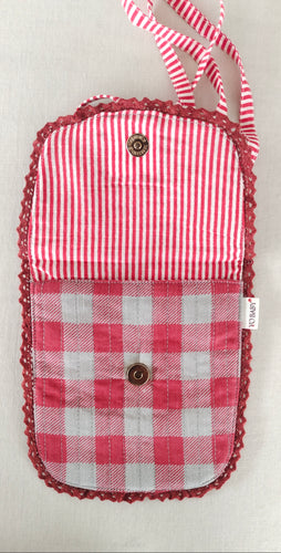 Red Checks & Stripe Kids' Small Tote Bag with Magnetic Closure and Lace Detailing