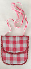 Red Checks & Stripe Kids' Small Tote Bag with Magnetic Closure and Lace Detailing