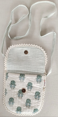 Sage Booti & Stripe Kids' Small Tote Bag with Magnetic Closure and Lace Detailing