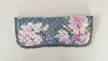 Kids' Cotton Grey Floral & Stripe Printed Pencil Pouch with Magnetic Closure and Lace Details