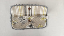 Kids' Cotton Brown Floral & Stripe Printed Pencil Pouch with Magnetic Closure and Lace Details