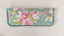 Kids' Cotton Green Floral & Stripe Printed Pencil Pouch with Magnetic Closure and Lace Details