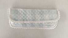 Kids' Cotton Blue Checks & Stripe Printed Pencil Pouch with Magnetic Closure and Lace Details.
