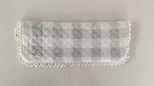 Kids' Cotton Sage Checks & Stripe Printed Pencil Pouch with Magnetic Closure and Lace Details.