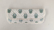 Kids' Cotton Sage Booti & Stripe Printed Pencil Pouch with Magnetic Closure and Lace Details.