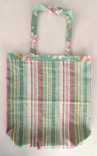 Reversible Green Floral & stripe Tote Bag with Extra Front Pocket, Easy to Carry, Cotton Fabric.