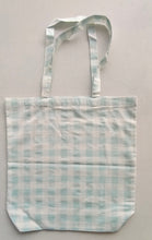 Reversible Blue Checks & stripe Tote Bag with Extra Front Pocket, Easy to Carry, Cotton Fabric.