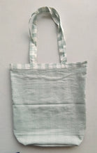 Reversible Sage Checks & stripe Tote Bag with Extra Front Pocket, Easy to Carry, Cotton Fabric.