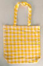 Reversible Yellow Checks & stripe Tote Bag with Extra Front Pocket, Easy to Carry, Cotton Fabric.