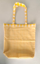 Reversible Yellow Checks & stripe Tote Bag with Extra Front Pocket, Easy to Carry, Cotton Fabric.