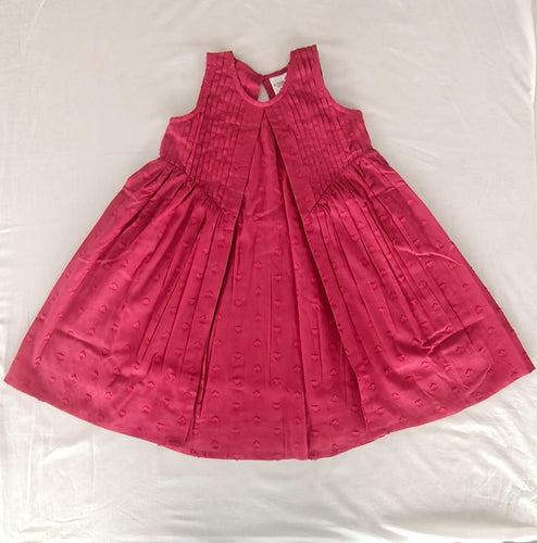 Red Solid Color Heart Dobby Pintuck Gathered Dress