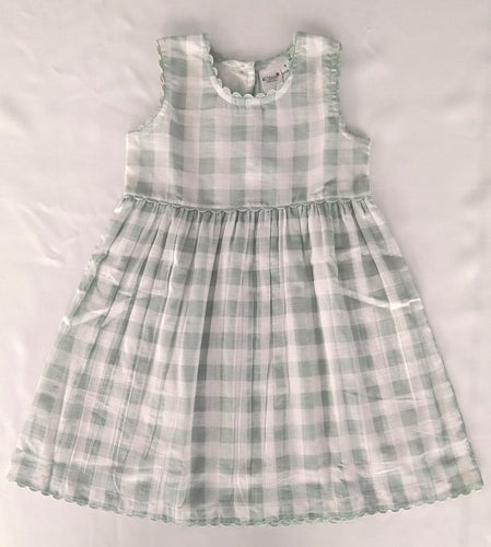 Charming Sage Checks Fit & Flare Dress with Lace Finish