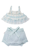 Adorable 2-Piece Light Blue Checks Top & Striped Pants Set for Kids & Infants
