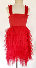 Red Tulle Solid Color Tiered Ruffle Dress