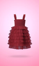 Red Tulle Solid Color Tiered Ruffle Dress