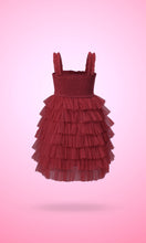 Red Tulle Solid Color Tiered Ruffle Dress