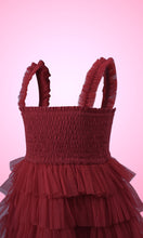 Red Tulle Solid Color Tiered Ruffle Dress