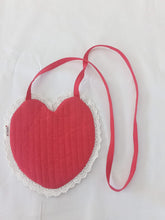 Red Heart Shaped Quilted Ruffle Sling Purse