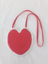 Red Heart Shaped Quilted Ruffle Sling Purse