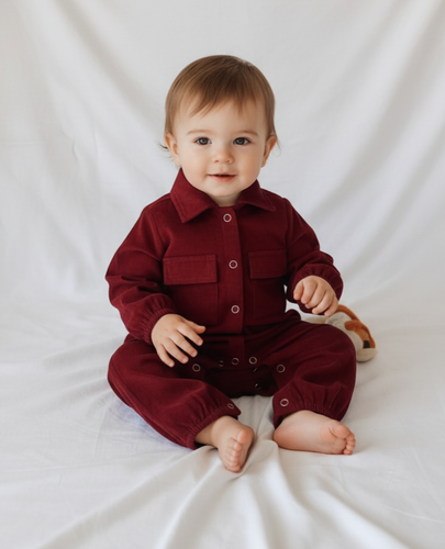 Corduroy Jumpsuit : MAROON : Unisex : Infant : Baby Girl : Baby Boy