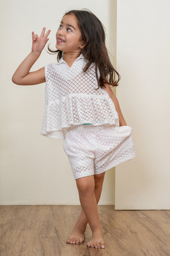 Peplum Top With Shorts Set : WHITE : Infant : Toddler : Tween