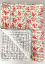 Reversible Quilted Blanket -  Sage & Red Print & Sage Stripes