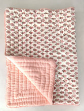 Reversible Quilted Blanket -  Coral booti Printed & Coral Stripes