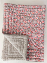 Reversible Quilted Blanket -  Red floral Printed & Stripes