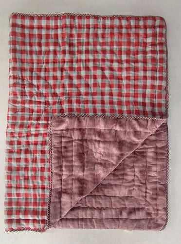 Reversible Quilted Blanket - Red checks & Stripes