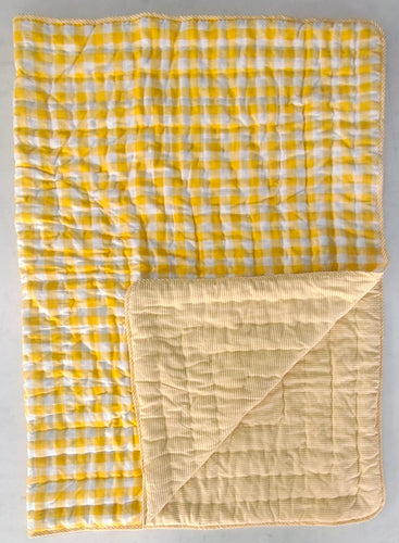 Reversible Quilted Blanket - Yellow checks & Stripes