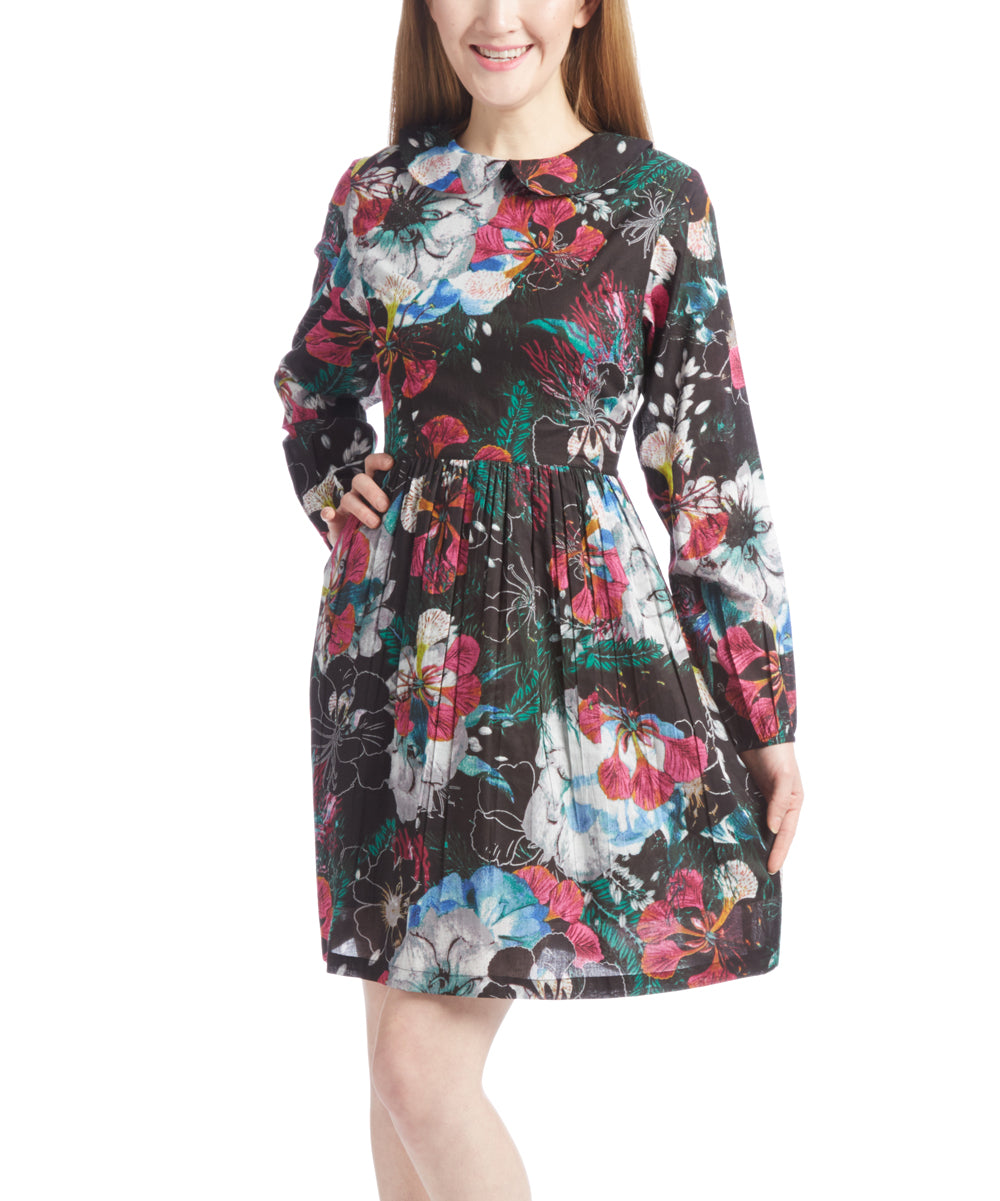 Black & Floral Peter Pan Collar Dress - Women