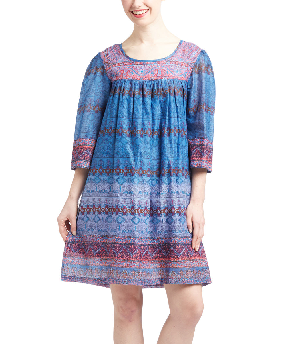 Blue & Purple Geometric Shift Dress